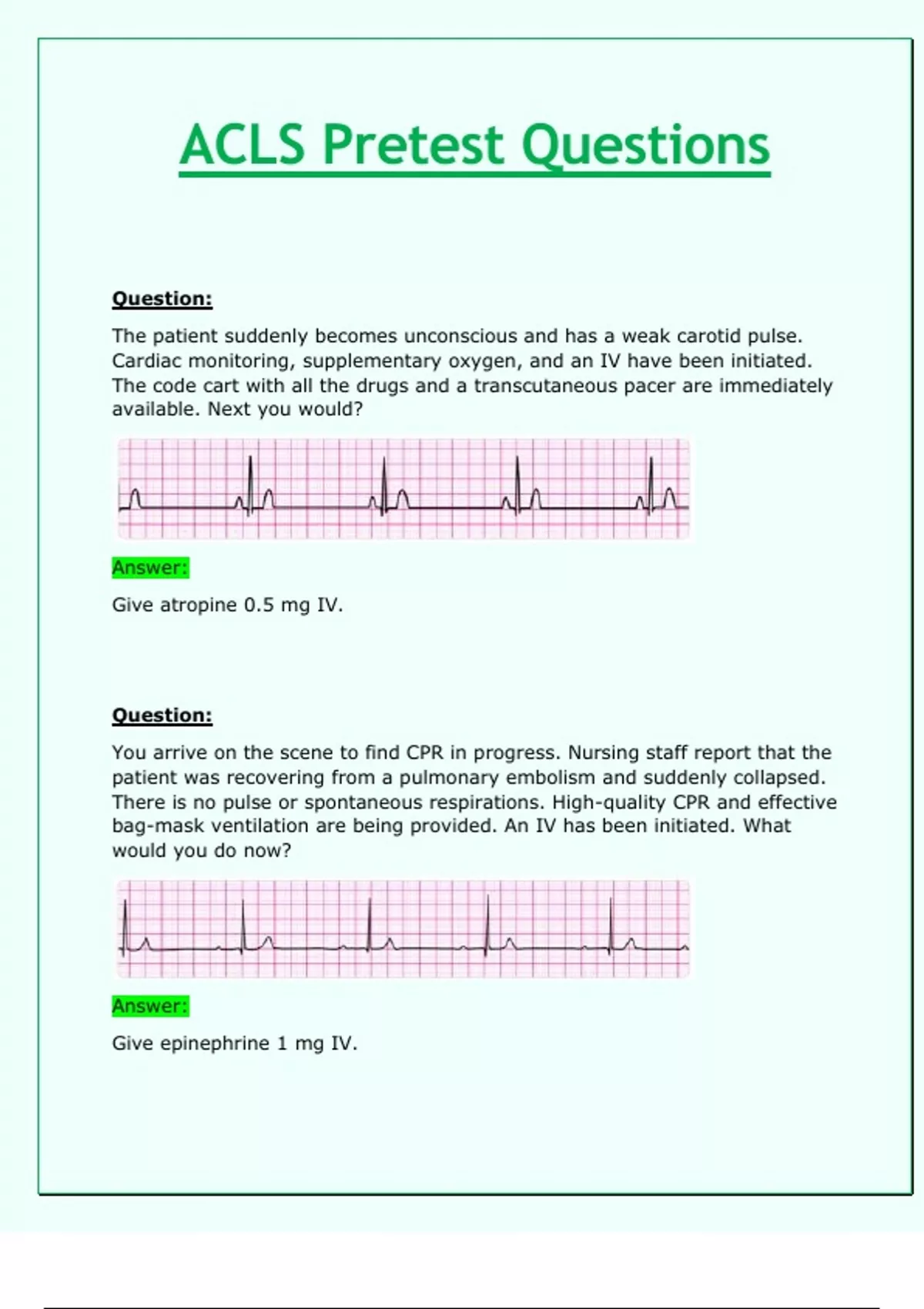 ACLS Pretest Questions (Latest 2024 / 2025) All Correct ACLS Pretest