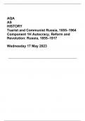 AQA AS HISTORY Tsarist and Communist Russia, 1855–1964 Component 1H Autocracy, Reform and Revolution: Russia, 1855–1917  Wednesday 17 May 2023