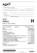 GCSE AQA May 2024 Higher French Paper 3 Reading