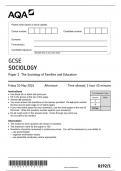 GCSE AQA May 2024 Sociology Paper 1   Paper 2 Including Both Mark Schemes