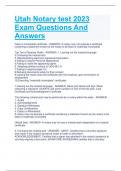 Utah Notary test 2023 Exam Questions And Answers False or incomplete certificate - ANSWER- A notary may not execute a certificate containing a statement known by the notary to be false or materially incomplete Top Ten of Notaries Public - ANSWER- 1. Leavi