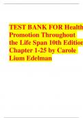 TEST BANK FOR Health Promotion Throughout the Life Span 10th Edition Chapter 1-25 by Carole Lium Edelman