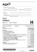 GCSE AQA June 2024 Higher Spanish Paper 3 Reading