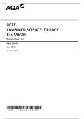 GCSE AQA June 2024 Higher Combined Science: Trilogy Biology Paper 2H Mark Scheme