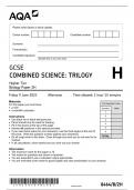 GCSE AQA June 2023 Higher Combined Science: Trilogy Biology Paper 2H Including Mark Scheme