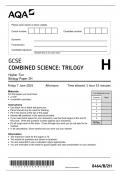 GCSE AQA June 2024 Higher Combined Science: Trilogy Biology Paper 2H