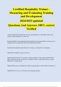 Certified Hospitality Trainer - Measuring and Evaluating Training  and Development 2024/2025 updated Questions And Answers 100% correct  Verified