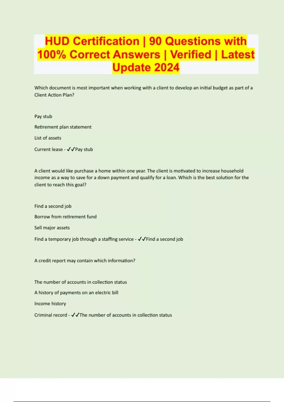 Hud Certification 90 Questions With 100 Correct Answers Verified Latest Update 2024 Hud 1158