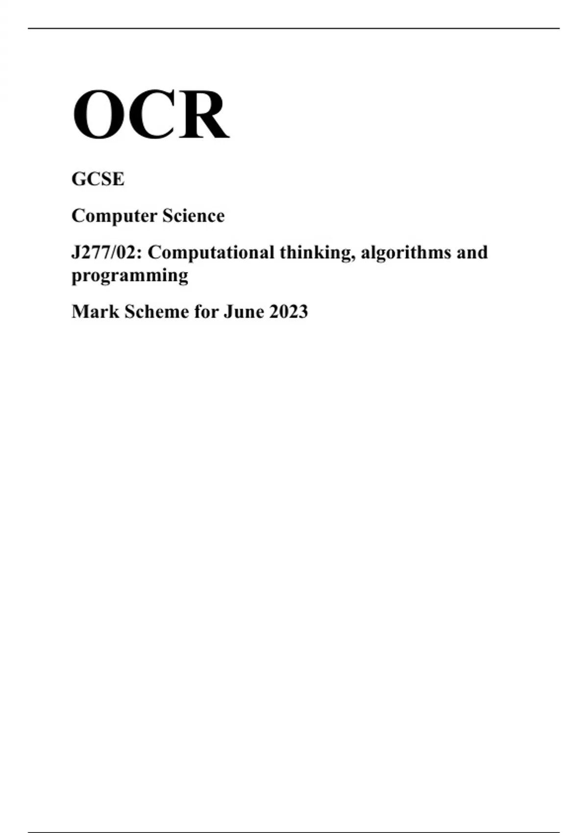 OCR GCSE Computer Science J277/02: Computational thinking, algorithms ...