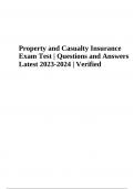 Property and Casualty Insurance Exam Questions With Answers Latest 2024 (GRADED)