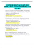 HESI PSYCH MENTAL HEALTH EXIT EXAM STUDY GUIDE WITH BRAND NEW Q&A A++