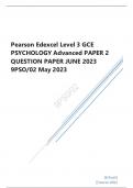 Pearson Edexcel Advanced Psychology paper 2 QUESTION PAPER JUNE 2023