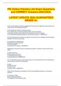 PSI Online Practice Life Exam Questions and CORRECT Answers-2023/2024.  LATEST UPDATE 2024 GUARANTEED GRADE A+