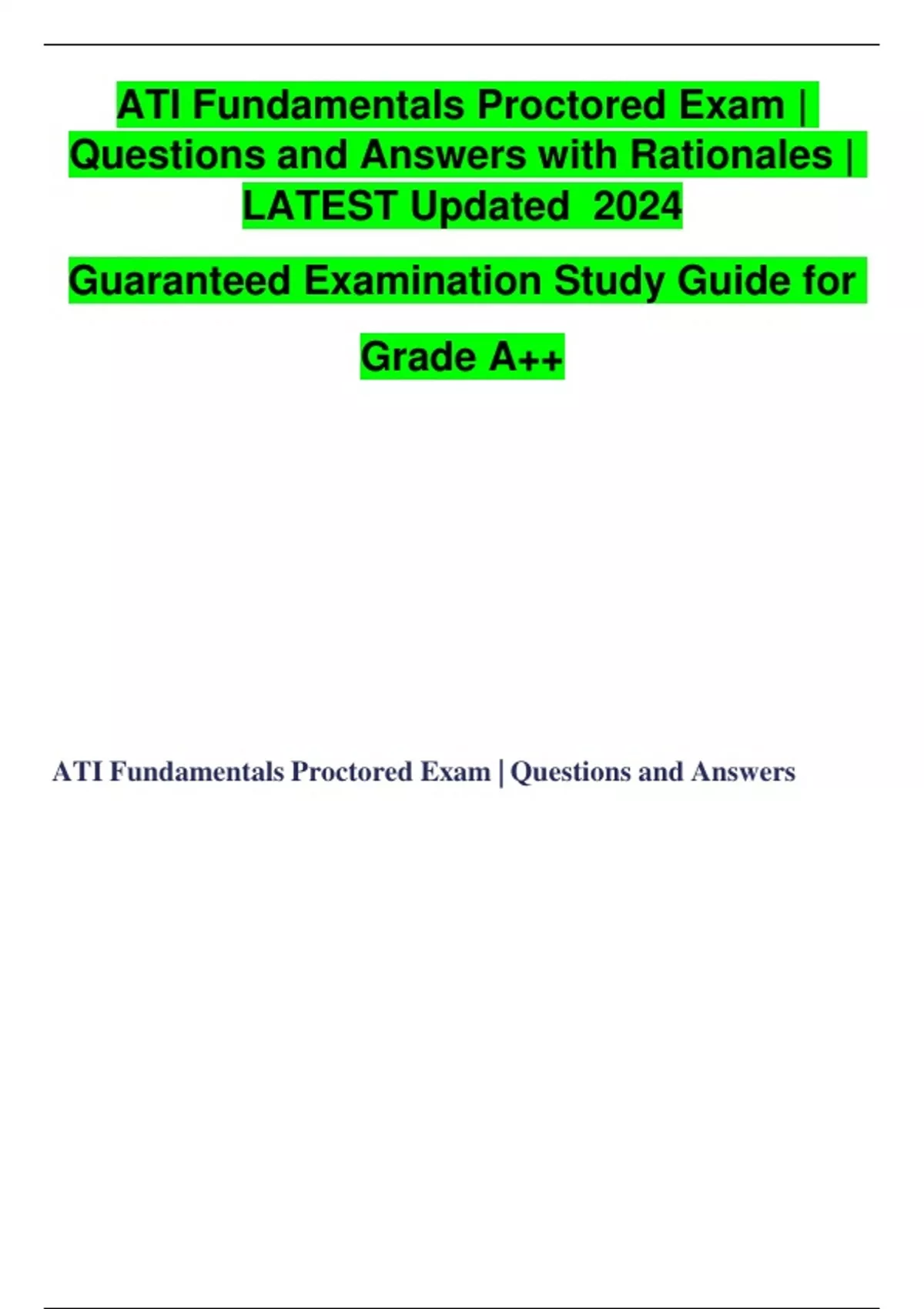 Ati Fundamentals Proctored Exam 