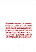 CPNRE FINAL EXAMS (10 DIFFERENT VERSIONS) LATEST 2022-2024 REAL EXAM QUESTIONS AND CORRECT ANSWERS /CPNRE EXAM COMPLETE STUDY GUIDE FOR CPNRE FINAL. EXAM 1000+ QUESTIONS VERIFIED AND ANSWERS - GUARANTEED A