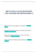 BIO 121 FINAL EXAM QUESTIONS  AND ANSWERS 2023/2024/GRADED A+