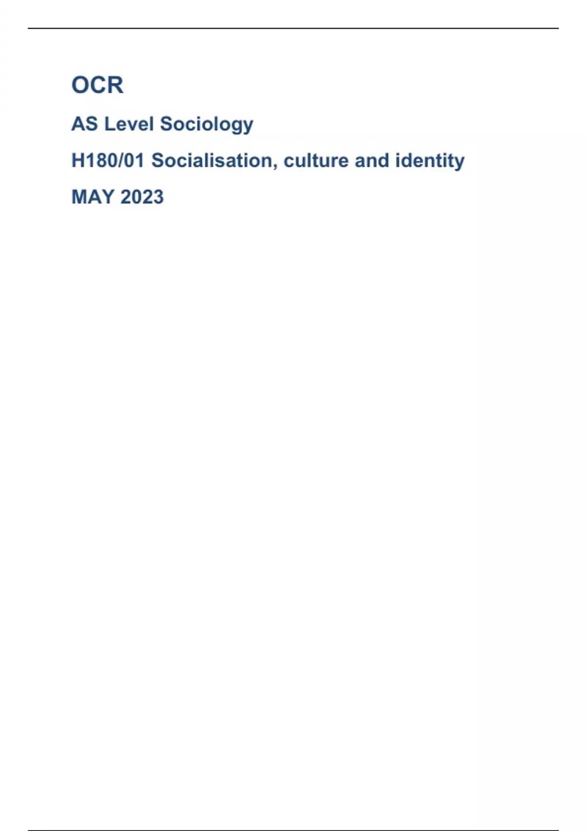 OCR AS Level Sociology H180/01 Socialisation, Culture And Identity MAY ...