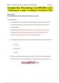 Straighterline Microbiology Lab BIO250L Lab 2 Culturing & Aseptic Technique Worksheet 2023 |Questions and Answers | 100% solved