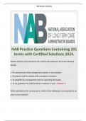 NAB Practice Questions Containing 201 terms with Certified Solutions 2024. Containing terms like: Written policies and procedures are used by the facility for all of the following except:  1. To communicate what management expects in any situation 2. To p