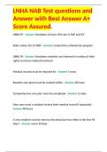 LNHA NAB Test questions and Answer with Best Answer A+ Score Assured.