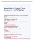 Essay Plans: Politics Paper 1 Component 1: UK Politics