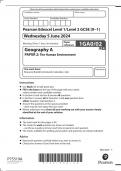 GCSE EDEXCEL June 2024 Geography A Paper 2 Including Mark Scheme