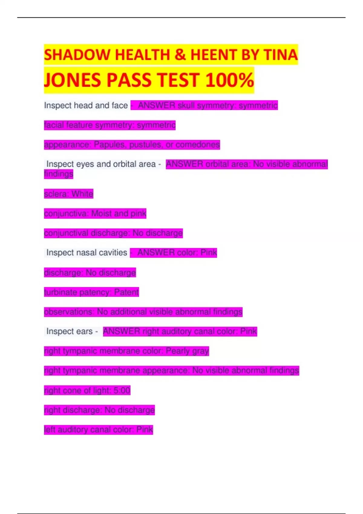 Shadow Health And Heent By Tina Jones Pass Test 100 Shadow Health And Heent By Tina Jones Pass Te 5396