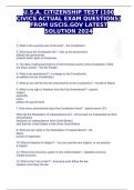 U.S.A. CITIZENSHIP TEST (100 CIVICS ACTUAL EXAM QUESTIONS) FROM USCIS.GOV LATEST SOLUTION 2024