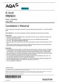 AQA A-level FRENCH _  Paper 3 _ Speaking June 2023 _7652/3T/3V _ Candidate’s Material