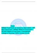 Exam NR602 Final Exam (2 Versions, New-2023) / NR 602 Final Exam / NR602 Week 8 Final Exam / NR 602 Week 8 Final Exam: Chamberlain College of Nursing |100% Correct Q & A|  Exam NR602 Final Exam (2 Versions, New-2023) / NR 602 Final Exam / NR602 Week 8 Fin