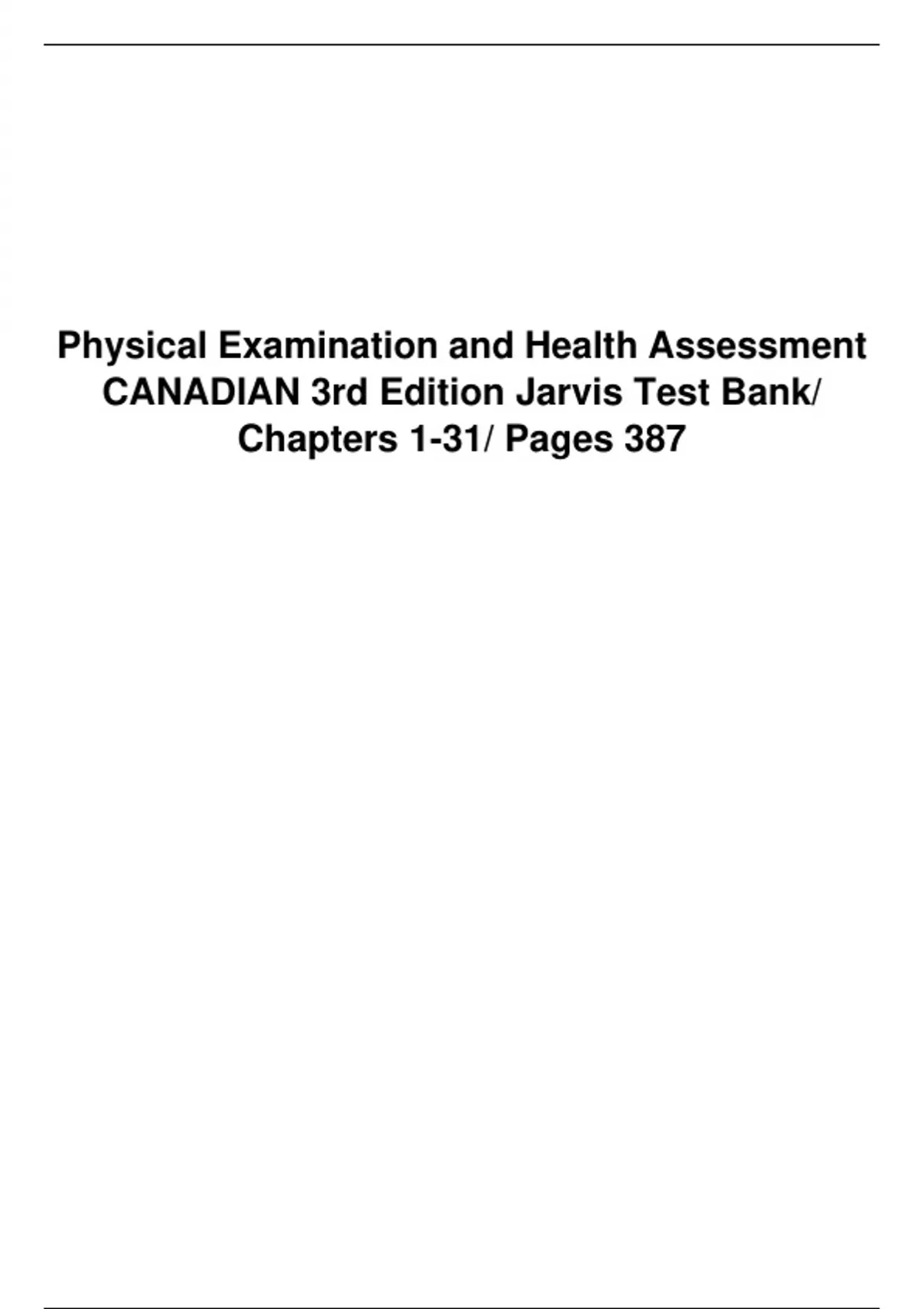 Physical Examination and Health Assessment CANADIAN 3rd Edition Jarvis ...