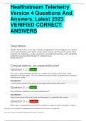 Healthstream Telemetry  Version 4 Questions And  Answers. Latest 2023 VERIFIED CORRECT  ANSWERS