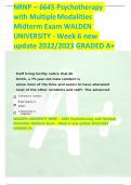 NRNP – 6645 Psychotherapy with Multiple Modalities Midterm Exam WALDEN UNIVERSITY - Week 6 new update 2022/2023 GRADED A+ 