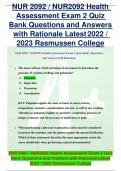 NUR 2092 / NUR2092 Health Assessment Exam 2 Quiz Bank Questions and Answers with Rationale Latest 2022 / 2023 Rasmussen College   