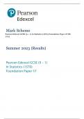 Pearson Edexcel GCSE (9 – 1) In Statistics (1ST0) Foundation Paper 1F MS  2023