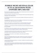 PURDUE MGMT 455 FINAL EXAM ACTUAL QUESTIONS WITH  ANSWERS 100% SOLVED 