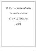 MedCa CERTIFICATION PRACTICE PATIENT CARE SECTION Q & A WITH RATIONALES 2024.