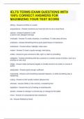 IELTS TERMS EXAM QUESTIONS WITH 100% CORRECT ANSWERS FOR MAXIMIZING YOUR TEST SCORE