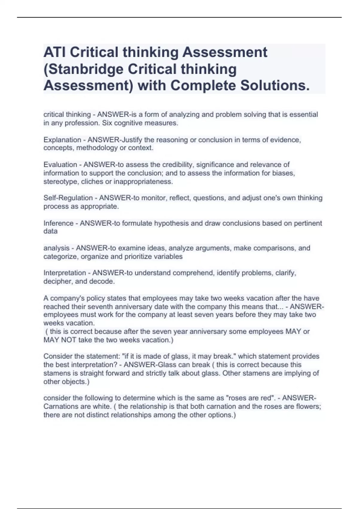 ati critical thinking assessment quizlet