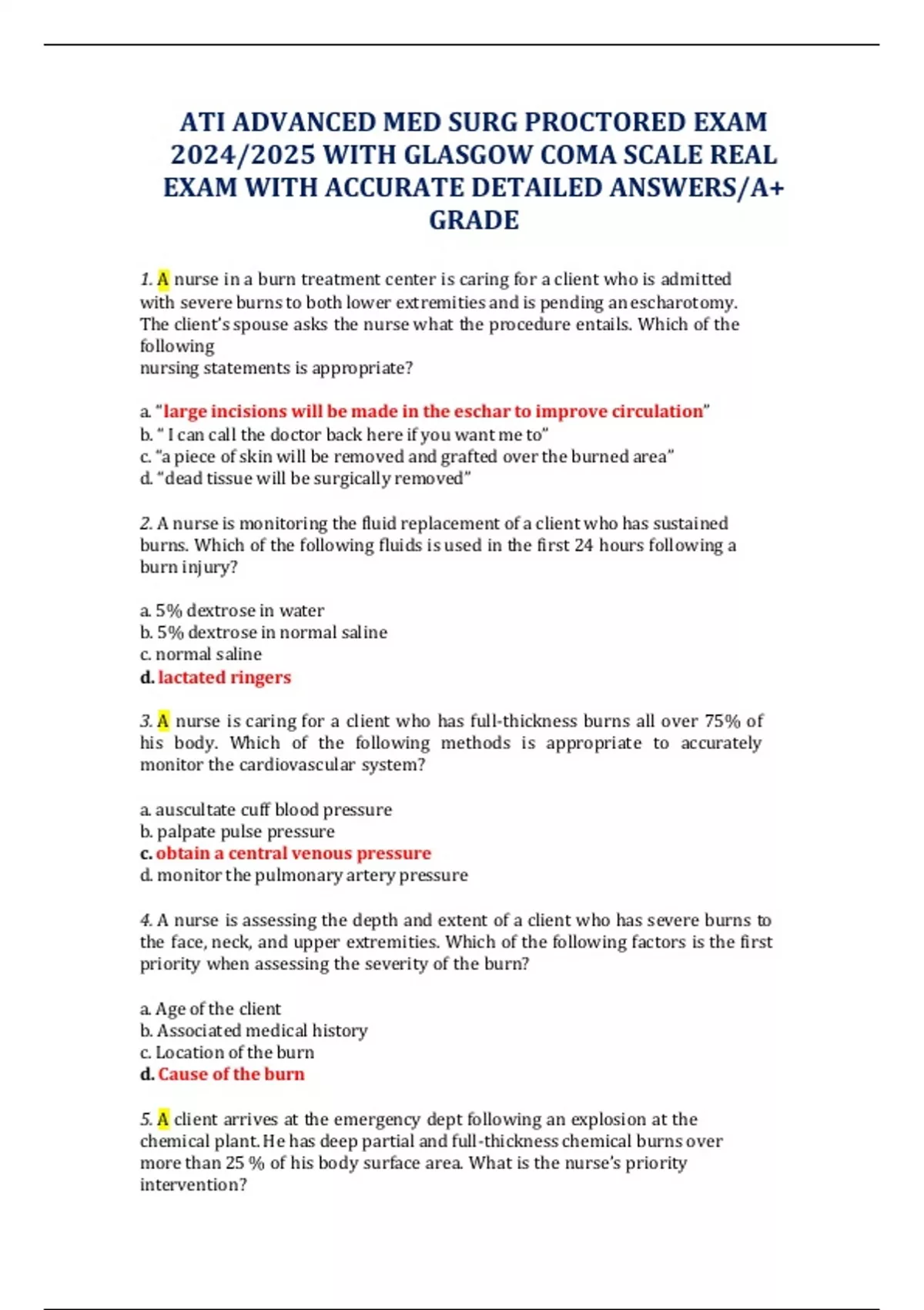 ATI ADVANCED MED SURG PROCTORED EXAM 2024/2025 WITH GLASGOW COMA SCALE ...