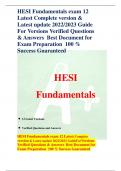 Exam Preparation 100 % Success Guaranteed HESIHESI Fundamentals exam 12  Latest Complete version & Latest update 2022/2023 Guide  For Versions Verified Questions  & Answers Best Document for  Exam Preparation 100 %  Success Guaranteed HESI Fundamentals ex