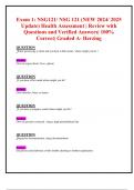 Exam 1: NSG121/ NSG 121 (NEW 2024/ 2025 Update) Health Assessment | Review with  Questions and Verified Answers| 100% Correct| Graded A- Herzing 