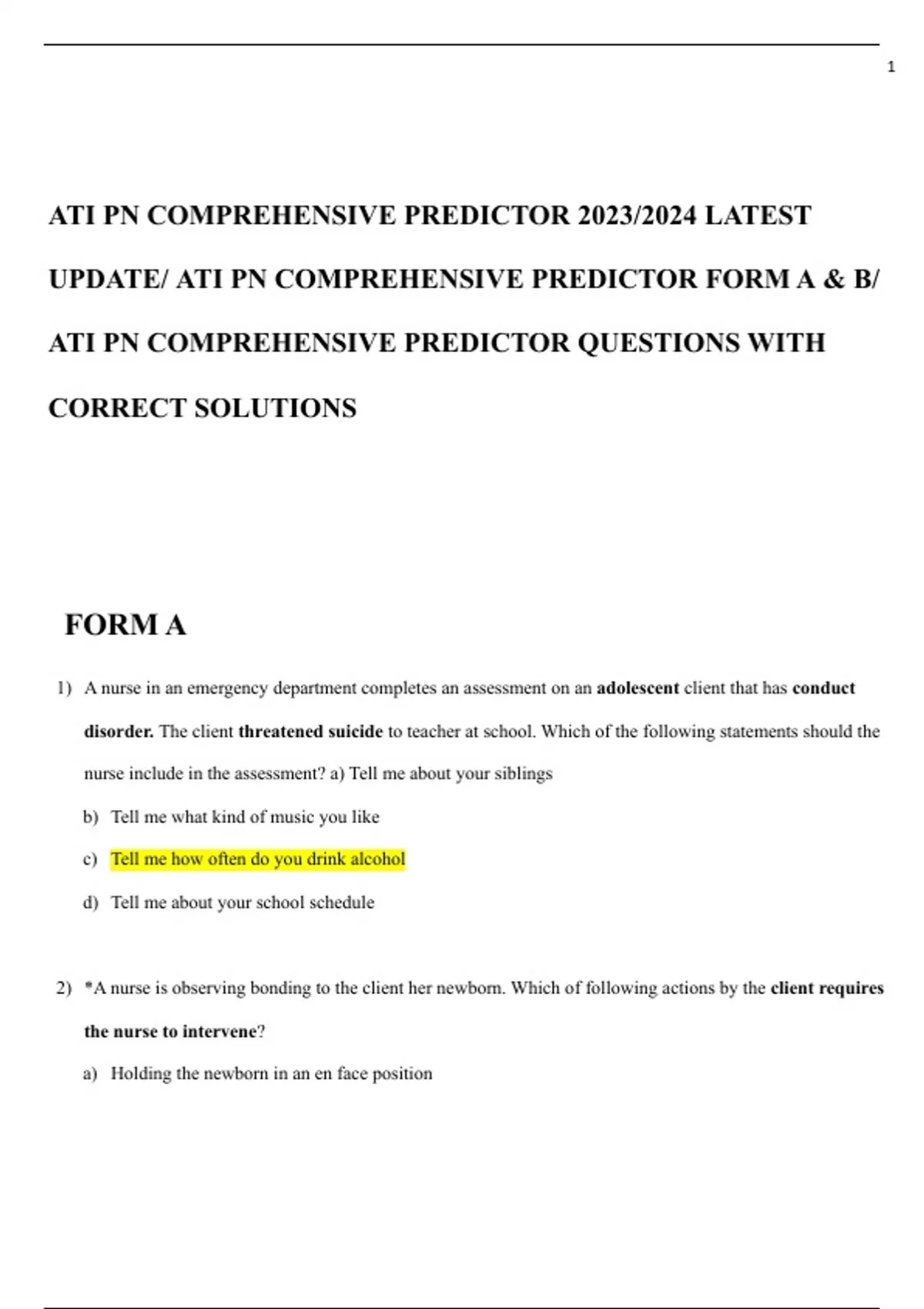 ATI PN COMPREHENSIVE PREDICTOR 2023/2024 LATEST UPDATE/ ATI PN ...