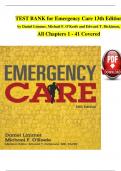 Emergency Care, 13th Edition TEST BANK by Daniel Limmer, Michael F. O'Keefe, Verified Chapters 1 - 41, Complete Newest Version