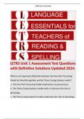 LETRS Unit 1 Assessment Test Questions with Definitive Solutions Updated 2024. Terms like;  What is one important distinction between the Four-Part Processing Model for Word Recognition and the Three Cueing Systems model? Answer: b. The Three Cueing Syste