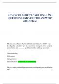 ADVANCED PATIENT CARE FINAL 250+  QUESTIONS AND VERIFIED ANSWERS  GRADED A+