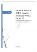   Edexcel GCE A Level in Business (9BS0) Paper 03 Investigating business in a competitive environment Mark Scheme (Results) Summer 2023