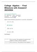 College Algebra Final Milestone with Answers!! 2023 2024.