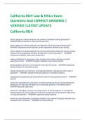 California RDH Law & Ethics Exam Questions And CORRECT ANSWERS | VERIFIED |LATEST UPDATE California RDA