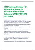 CITI Training, Modules 1-24 (Biomedical Research) Questions With Verified Solutions |LATEST UPDATE 2023/2024